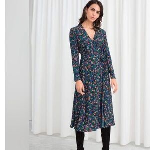 & Other Stories Whimsey Monkey Fruit Print Long Sleeve Wrap Dress Size 0